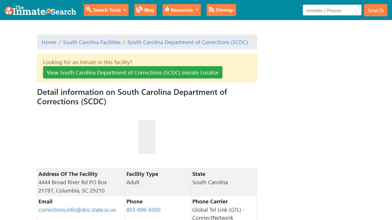 Information on South Carolina Department of Corrections (SCDC)